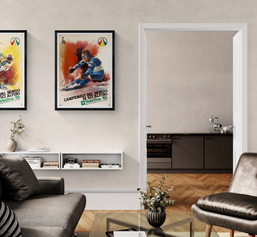Campionati del Mondo di Sci Alpino Valtellina '85 – 1984 – Cartel original de Elvio Mainardi – 87 × 63 cm