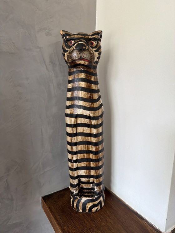 Image 1 of Vintage grote gestreepte kat 50cm hoog