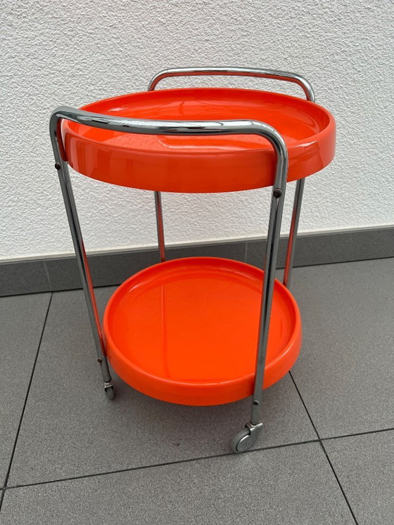 Image 1 of Rond, verchroomd plastic en metalen frame in spacestyle-stijl uit de jaren 80.