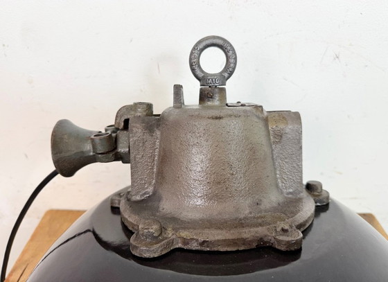 Image 1 of Industrielle Käfig-Hängelampe aus schwarzem Emaille und Gusseisen, 1960er