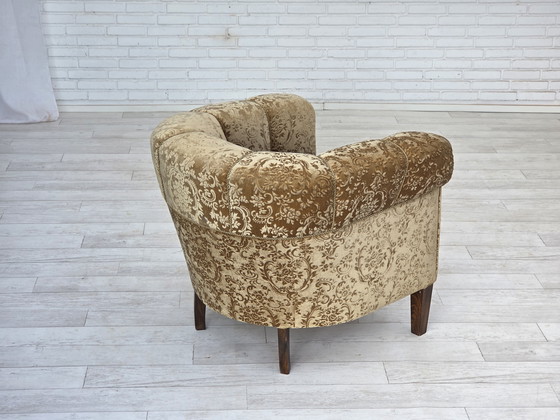 Image 1 of 1960s Danish Vintage Armchair, Green Furniture Velour, Ash Wood Legs