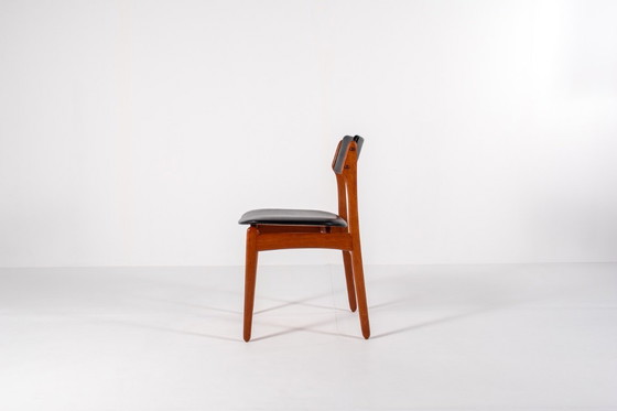 Image 1 of Set of 4 Mid-Century Danish Teak Dining Chairs with Black Skai Seats, 1960s