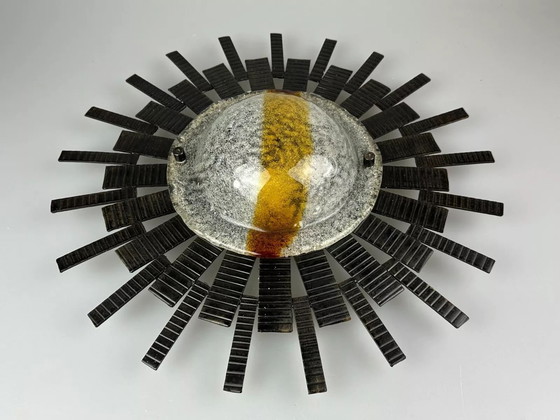 Image 1 of 60s 70s Brutalistische Wandlamp Wandlamp Ijzer & Glas Van Honsel Leuchten