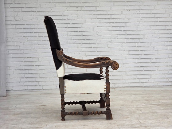 Image 1 of Dänischer Hochlehner-Sessel aus den 1950er Jahren, echtes Rindsleder, Eichenholz.