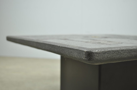Image 1 of Table d'appoint vintage en pierre naturelle avec incrustation de BRONZE, Pays-Bas 1970