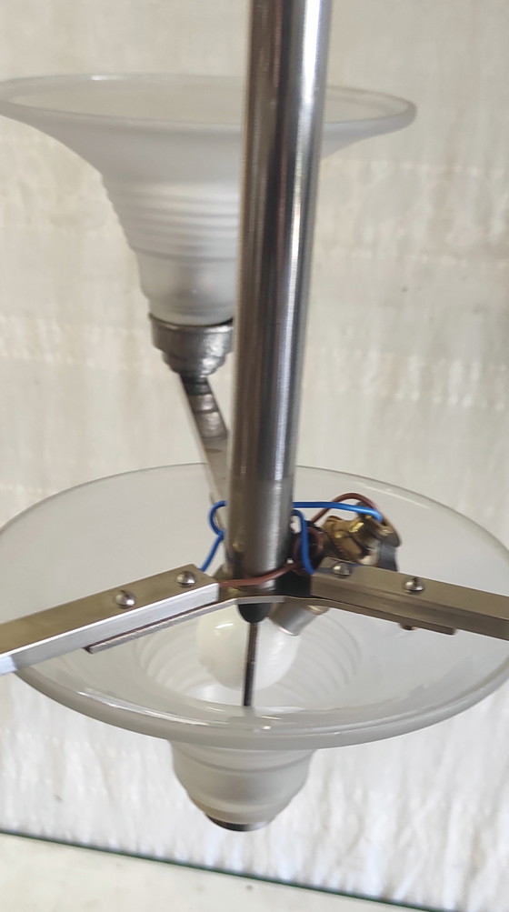 Image 1 of Art Deco kroonluchter met 4 lampen, gemaakt van metaal en glas - jaren 1930/40