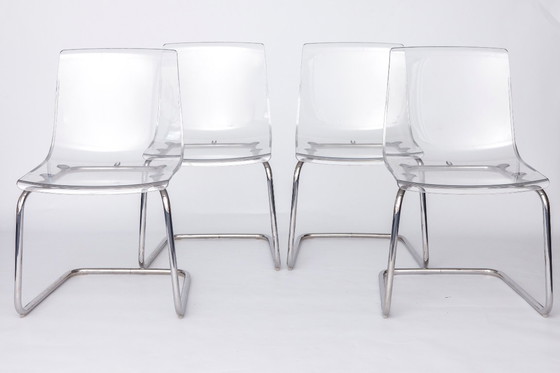 Image 1 of Set of 4 IKEA “Tobias” Chairs – Design by Carl Öjerstam, 1990s–2000s, Transparent Acrylic Seat, Chrome Frame, Modern Design