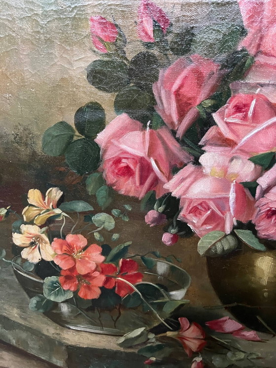 Jan van Steensel, still life with roses. Beautiful frame. – Paintings & Drawings, Canvas (photo 5 of 9)