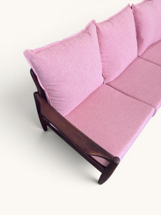 Danish Vintage 3-Seater Sofa With New Cushions – Textile, Wood (photo 9 of 11)