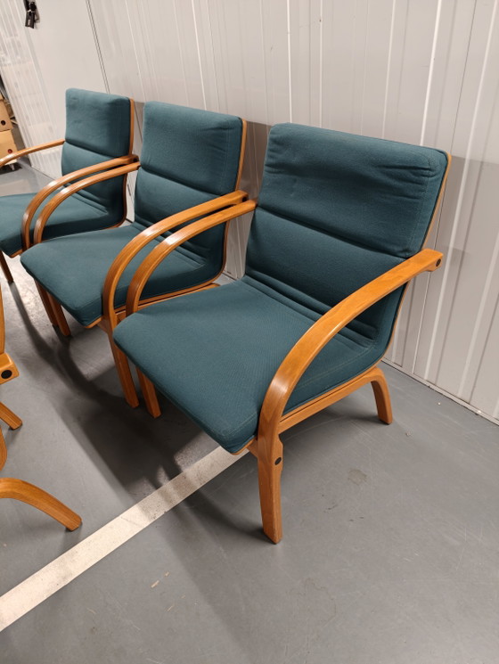 5 Vintage Deense Loungestoelen Groen, Wollen, Gebogen Hout, Retro Uit De Jaren 80. – Eetkamerstoelen, Wool (photo 4 of 9)