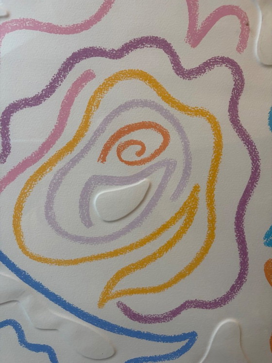Grabado en relieve abstracto en marco dorado, Láminas artísticas, Papel, Madera, Multicolor (foto 3 de 8)