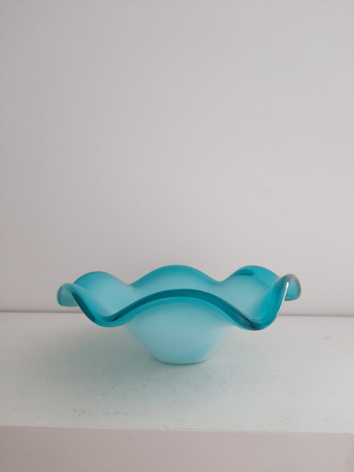 Tasca vuota in vetro turchese vintage