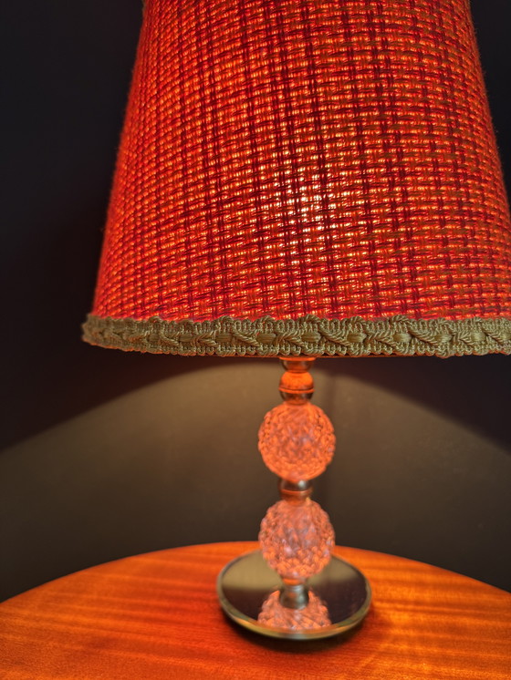 Image 1 of Small glass, mirror and brass lamp from the 1960s