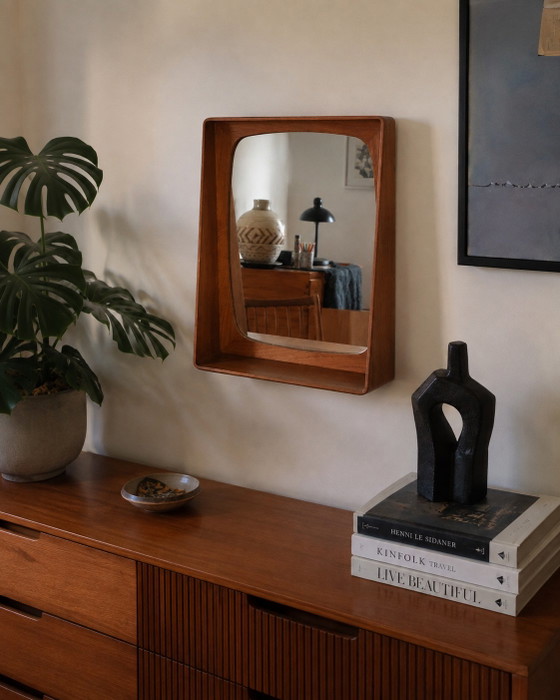 P.T. Pandrup nr. 113 Teakhouten spiegel – Gemaakt in Denemarken – Deens modern / Mid-Century (photo 3 of 9)