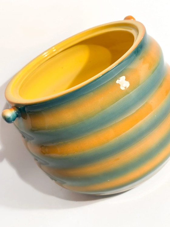 1950s Airbrushed Yellow and Green Cachepot Vase by Galvani Ceramics Pordenone – Mid Century Modern (photo 11 of 12)