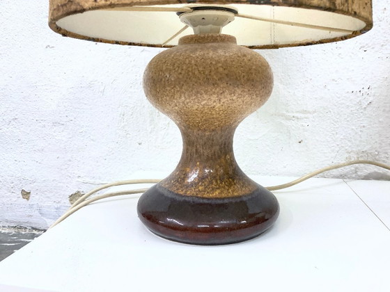Image 1 of 2 Leola table lamps, ceramic base, cork shade, 1970s/80s