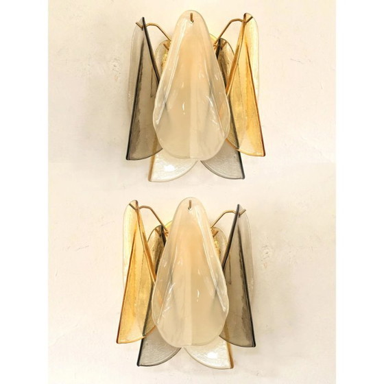 Image 1 of Contemporary Modern Multicolor Amber "Rondini" Murano Wall Sconces- Set of Two