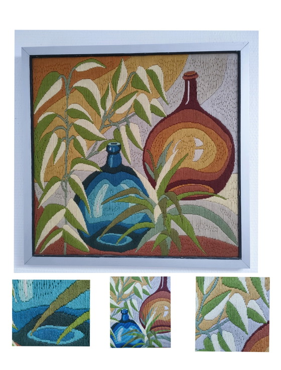 Image 1 of tapiz dame-jeanne feuillages années 70