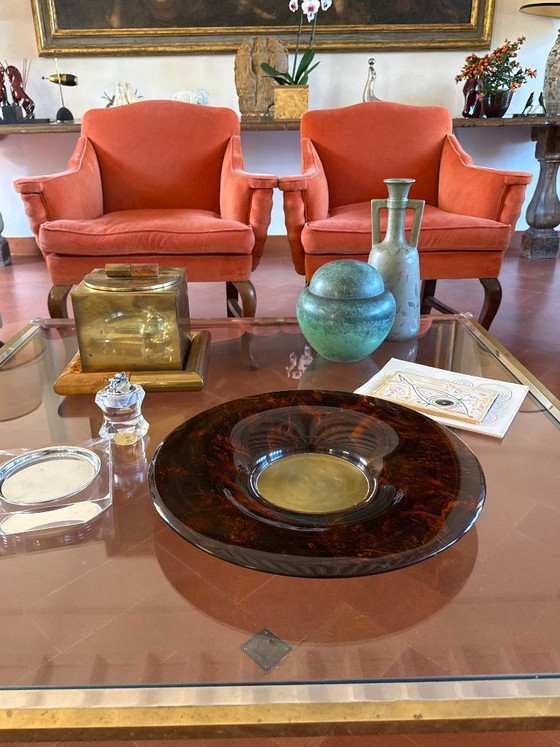 Centre de table en laiton Hollywood Regency, Guzzini Italie années 70, Luigi Masonni Guzzini, Bols, Marron (photo 3 sur 11)