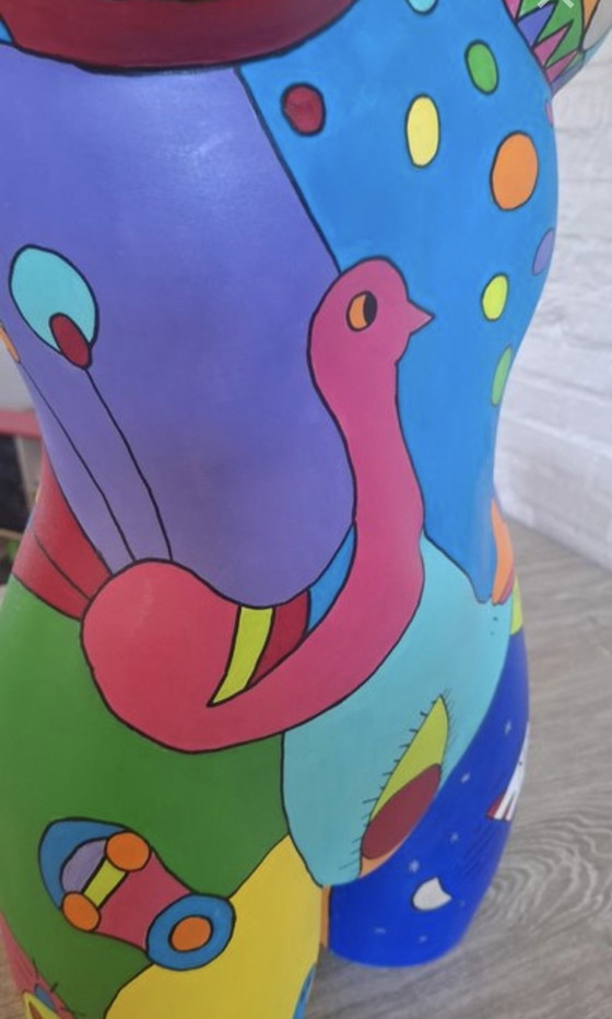 Image 1 of Handgeschilderd vrouwelijk torso in pop-artstijl - gesigneerd "MH i2" - uniek kunstwerk
