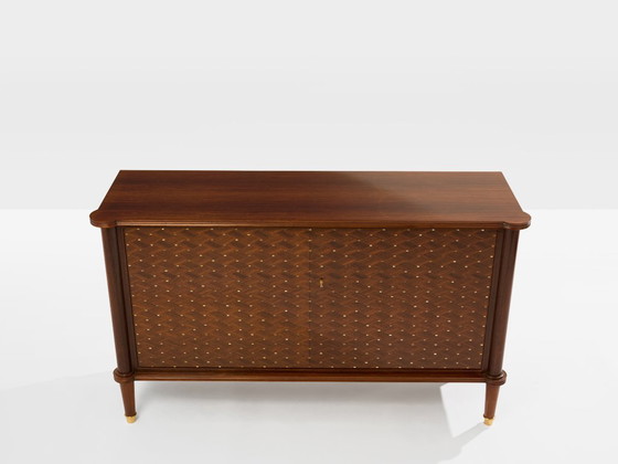 Jules Leleu two doors cabinet rosewood marquetry 1940, Sideboard, Brass, Brown, Vintage (photo 11 of 13)