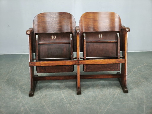 Panchina da cinema ceca a due posti degli anni '20 in legno di faggio, stile Art Déco.