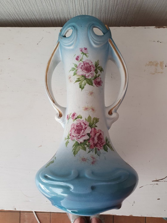 Image 1 of Pair of Art Nouveau vases - Saint-Ghislain (Belgium) - 31 cm