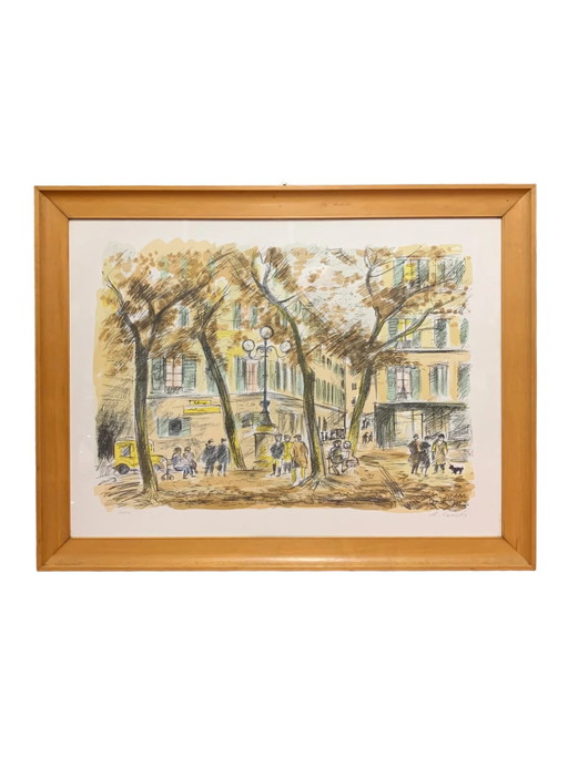 Litografía de paisaje urbano de Michele Cascella, años 50