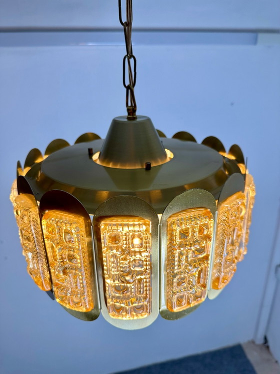 Lampada a Sospensione Plafoniera Vintage Vitrika Vetro Ghiaccio Anni '60 Danimarca, Plafoniere, Metallo (foto 4 di 14)