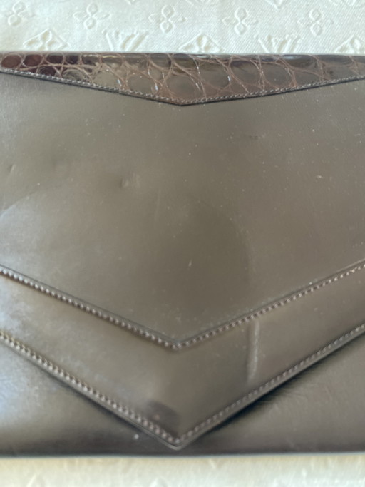 Delvaux Vintage Clutch Crocodile and Nappa Brown