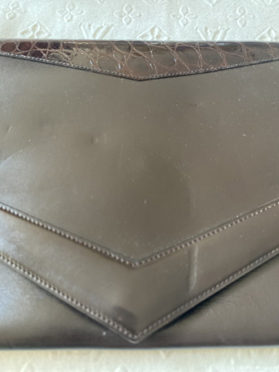 Image 1 of Delvaux Vintage Clutch Crocodile and Nappa Brown