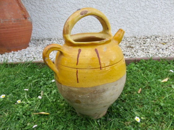 Image 1 of Jarra de agua de terracota vidriada amarilla, suroeste de Francia, finales del siglo XIX.