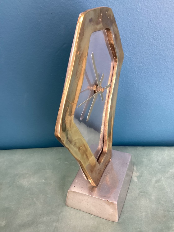 Image 1 of David Marshall Brutalistische Messing Aluminium Klok