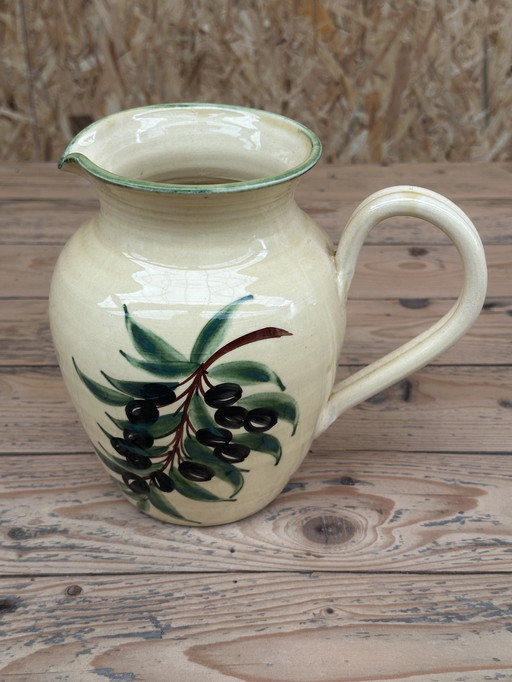 Pichet années 50 en Céramique vernissée Vallauris décor Olives Noires