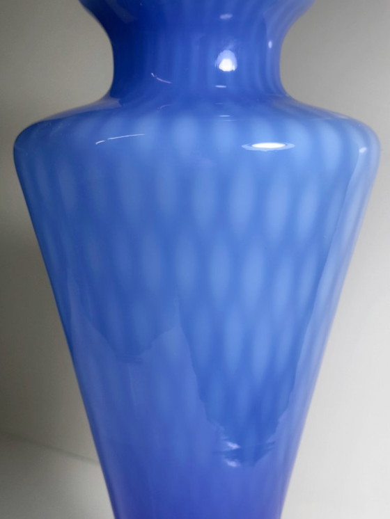 Image 1 of Large Murano vase, 1960s, cobalt blue, waffle technique, mid-century, milk glass, Opalina, Italy