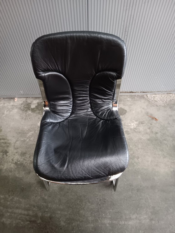 Image 1 of Willy Rizzo for Cidue - set of 6 Italian vintage chairs in black leather