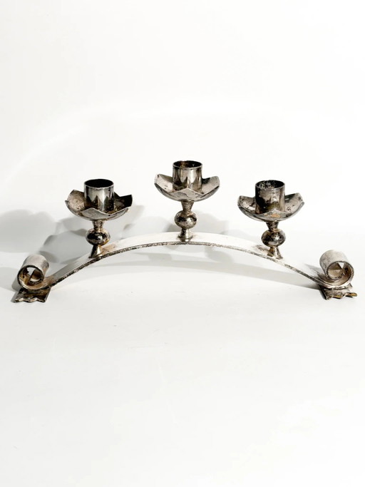 Dreifach versilberter Metallkandelaber, italienische Fertigung, 1950er Jahre – decoratieve objecten (photo 2 of 14)