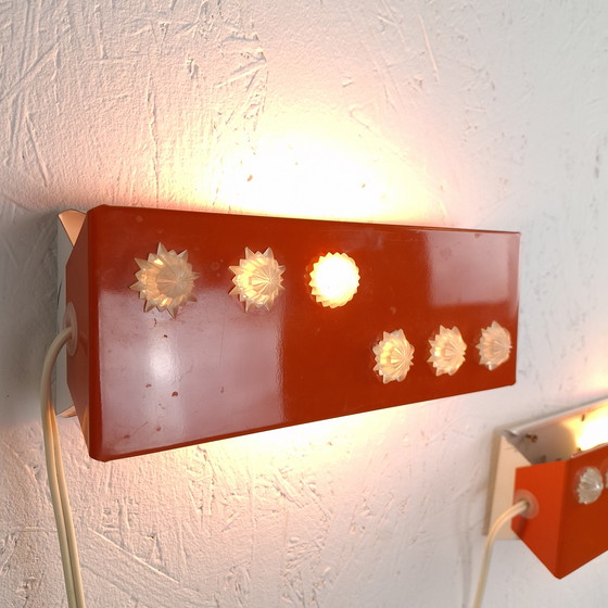 Image 1 of 2x vintage wall lamp bedside lamp orange/red Herda 70s