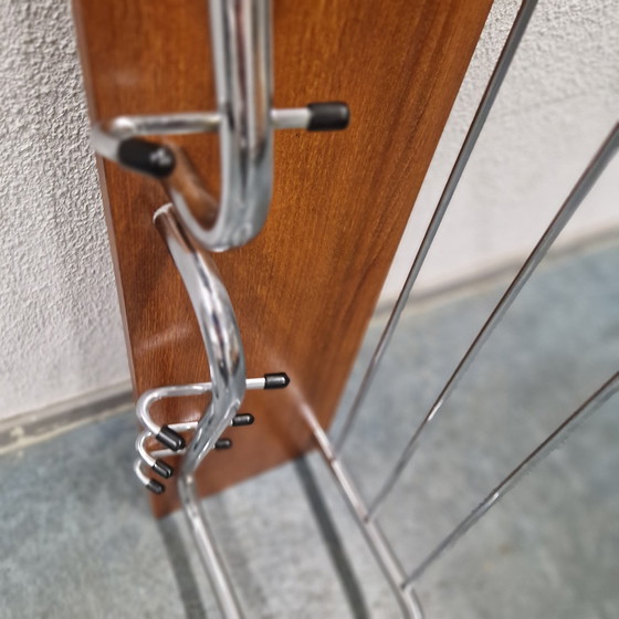 Image 1 of Teak coat rack 1960s vintage wall coat rack chrome coat rack