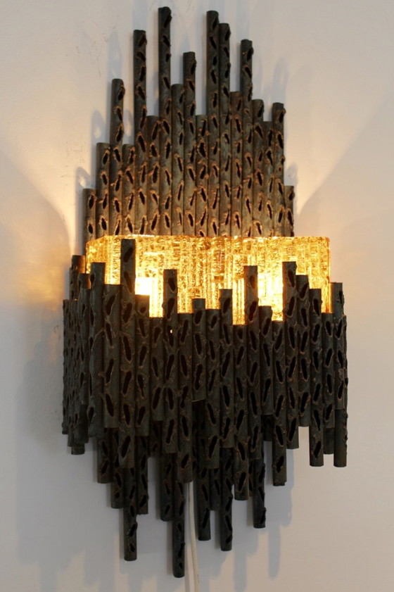 Marcello Fantoni Brutalist Metal Sculptured Wall Lamp, Wall lights, Murano Glass (photo 2 of 10)
