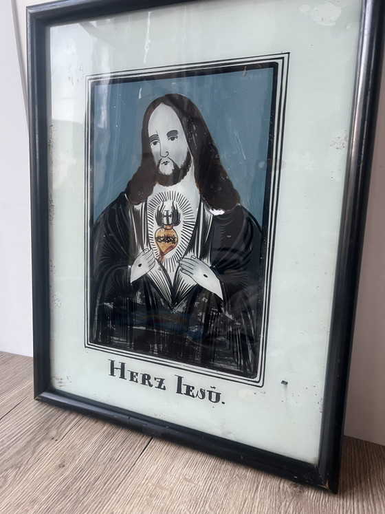 Image 1 of Antike, religiöse Ikone Christi unter Glas