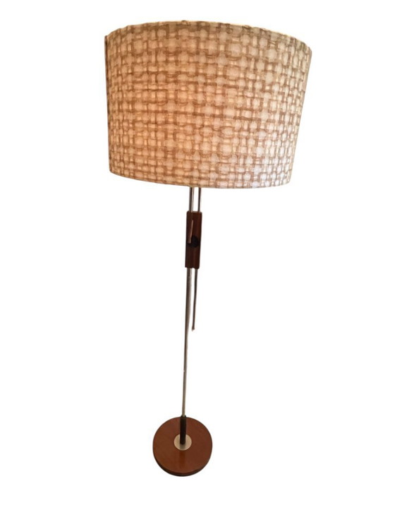 Image 1 of Temde vintage 60s floor lamp/floor lamp height-adjustable with ceiling washlight made of teak and chrome-plated metal