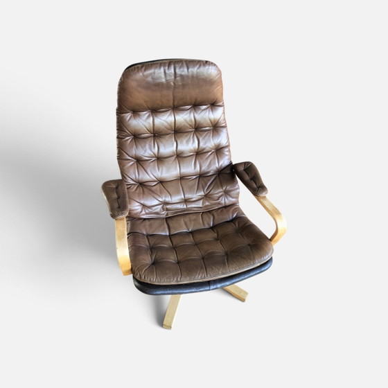 Vintage Dux 'Mona Roto' lounge chair, Sam Larsson '70s., Armchairs, Leather, Wood, Black (photo 5 of 7)