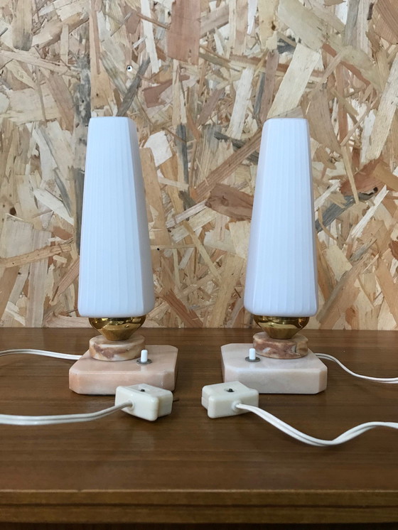 Image 1 of 2 vintage marble and opaline lamps from the 70s
