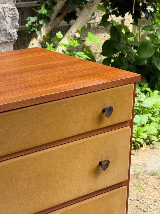 Image 1 of Enfilade commode coiffeuse Roger Landault années 50/60 suédine jaune