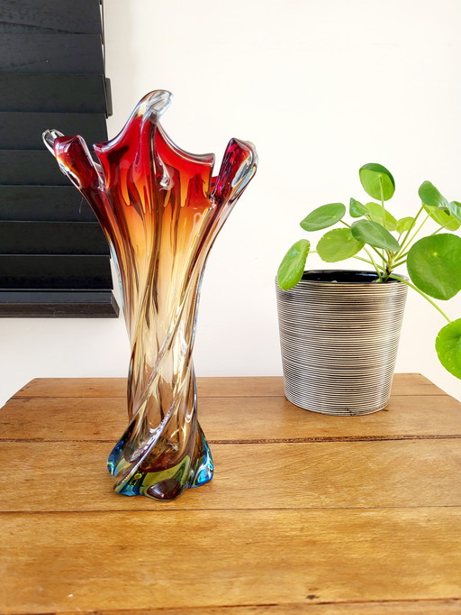 Vase tourné en verre multicolore de Murano, technique Somserso, Italie, années 1970