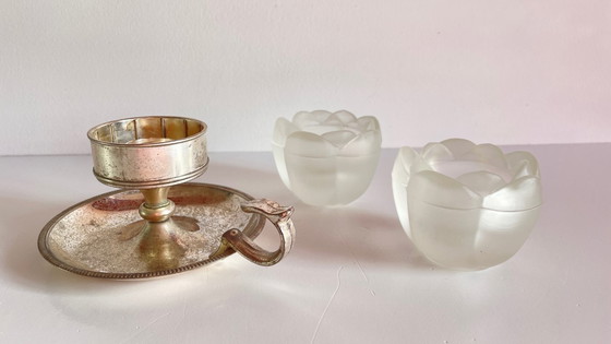 Image 1 of PHOTOPHORES Verre BOUGEOIR Argenté VINTAGE