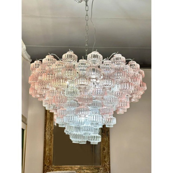 Image 1 of Romantic Venetian Pink "Rigadin Manubri" Murano Glass Chandelier in Venini Style