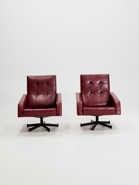 Image 1 of Paire de fauteuils lounge vintage rouges Skai style rockabilly, années 50