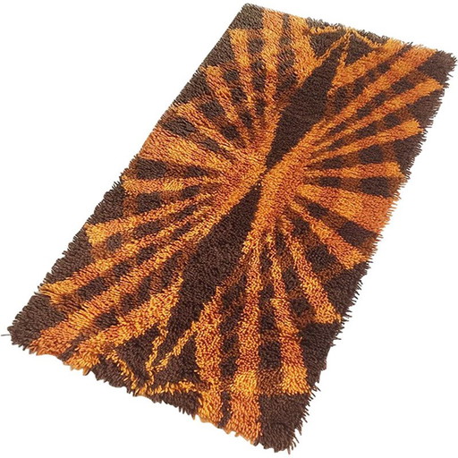 Tapis scandinave en laine mélangée orange et marron - années 1970
